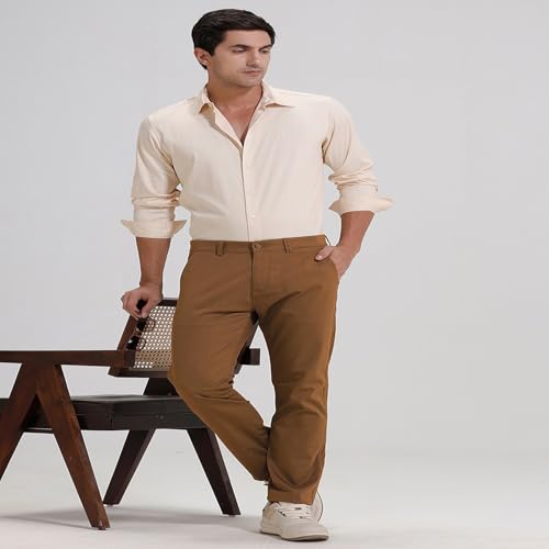 Image of BASICS Premium Cotton Stretch Formal Trousers for Men | Office Pants