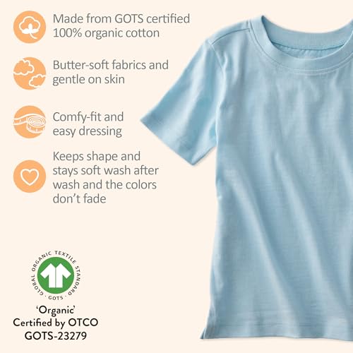 Image of Butterblu Taylor 5-Pack Short Sleeve T-Shirts 100% Organic Cotton | GOTS Certified Organic Cotton for Baby, Toddler Girls, Boys, Unisex, Made to Match Layering Solid Colors