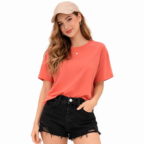 Image of London Hills Tshirt for Woman | T Shirt for Woman Cotton Casual Tops | Tshirts Shirts for Women Round Neck Short Sleeve | Women Tees Everyday Wear Basic T Shirts for Womans (Pack of 4)