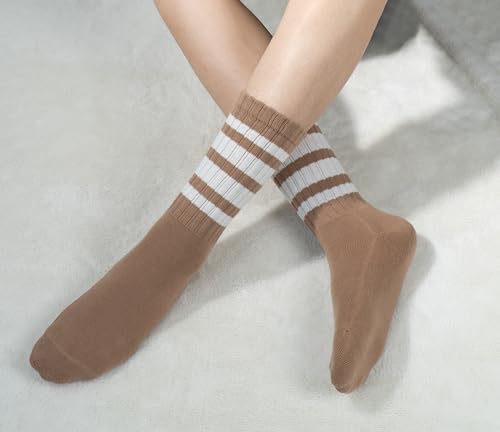 Image of BomKinta Striped Crew Socks Women - Retro Novelty Socks - Stretchy Casual Athletic Cotton Gifts Sock Size 5-10