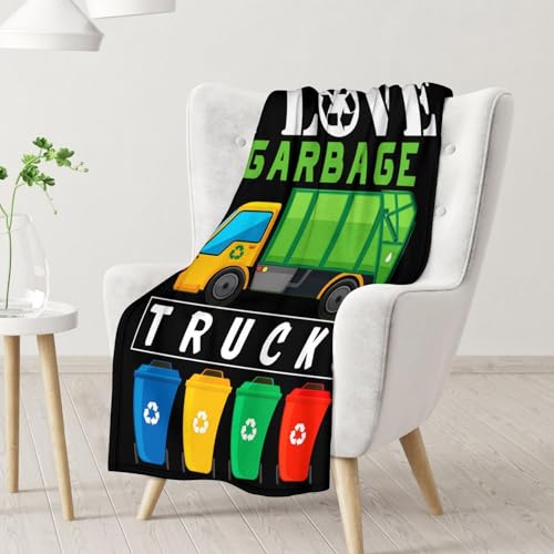 Mercuryelf Garbage Truck Blanket Gift - 50x60 Inches Funny Throw Blankets for Kids - Black Soft, Fuzzy & Warm Throws for Living Room, Sofa