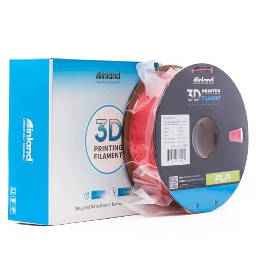 Image of INLAND Micro Center Red Silk PLA 3D Printer Filament 1.75mm - Red Shiny, Dimensional Accuracy + /- 0.03 mm - 1 kg Cardboard Spool (2.2 lbs), Clog Free Colorful Filaments