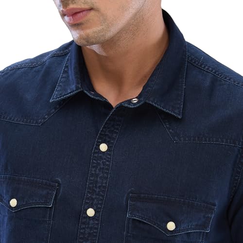 Image of Spykar Men's Slim Fit N /A Full Sleeve Indigo Casual Shirts
