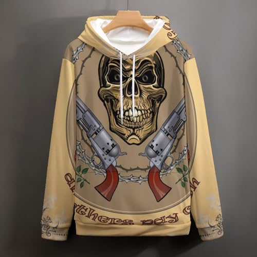 Sweatshirt à capuche manche longue au motif crâne rétro, confort doux S