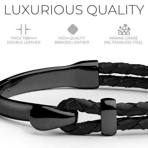 Pulsera Elegatto para Hombre con Cuero Negro y Gancho Dorado miniatura 3