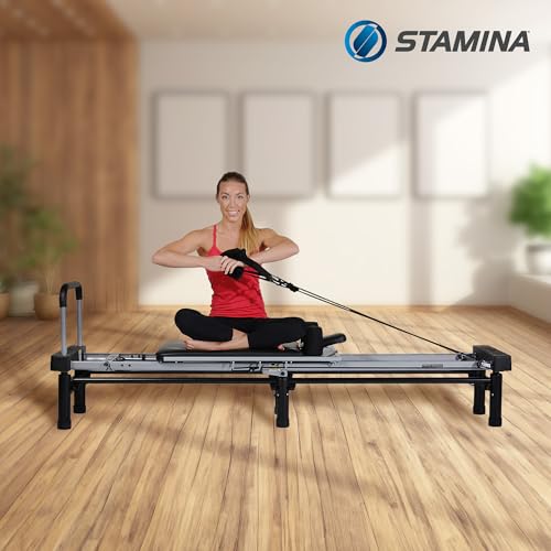 AeroPilates Reformer - Pilates Reformer Workout Machine for Home Gym - Cardio Fitness Rebounder- Up to 300 lbs Weight Capacity, Black