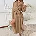 Flannel Pajama Robe for Women Solid Printed Long Bathrobes with Pocket Fashion Casual Nightgown Faux Velvet Pajamas Khaki