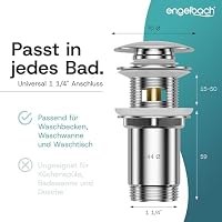 Engelbach® Universal Waschbecken Ablaufgarnitur - Pop up Ablaufventil mit Überlauf (Auch für Waschtische) Herausziehbarer Stöpsel mit Haarsieb - inklusive Einbauanleitung – Ansicht 2