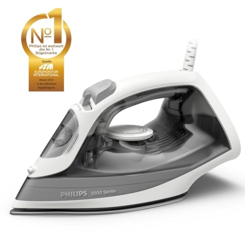 Philips 2000-Serie Dampfbügeleisen - Bis zu 25 g/min Dauerdampf. 2000W. 250 ml Wassertank. Schnelle Entknitterung. 4 Dampfstufen. Keramiksohle. Leichtes Gewicht für Leichtes Bügeln. Grau (DST2020/80)