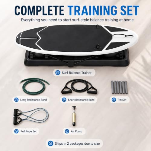 Image of Surf Trainer Machine for Home Gym, Indoor Surf Simulator Balance Board, Fitness Equipment for Core Strength, Agility Training and Overall Body Coordination