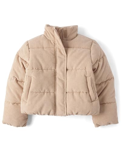 The Childrens Place Girls Water and Wind Resistant Zip Front Courdory Puffer Jacket Brown Sand XX-Large