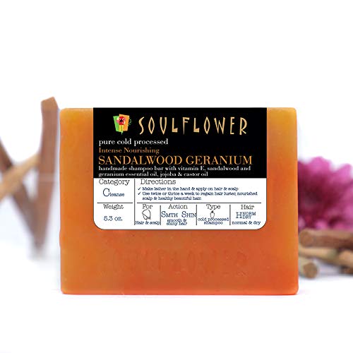 Soulflower Sandalwood Shampoo Bar Enriched With Geranium Oils For Shiny And Smooth Hair - Organic, Pure, Vegan Handmade Shampoo Bar, Set Of 2 Bars - 5.3 Oz #TOP1
