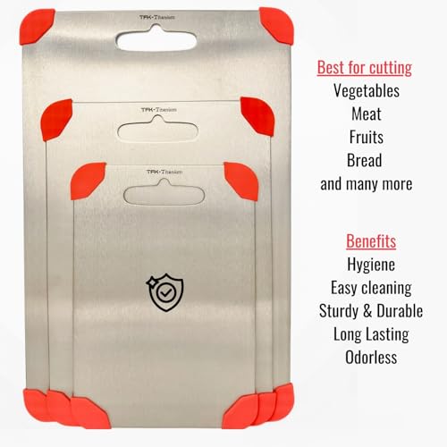 Titanium Cutting Board - 100% Pure Titanium Cutting Boards for Kitchen, Non toxic, Dishwasher safe and with Non slip silicon pads for stable and water resistance cutting (Medium) - image 3
