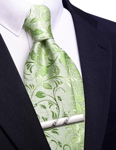 Image of Barry.Wang Floral Ties for Men Flower Necktie with Tie Clip Formal