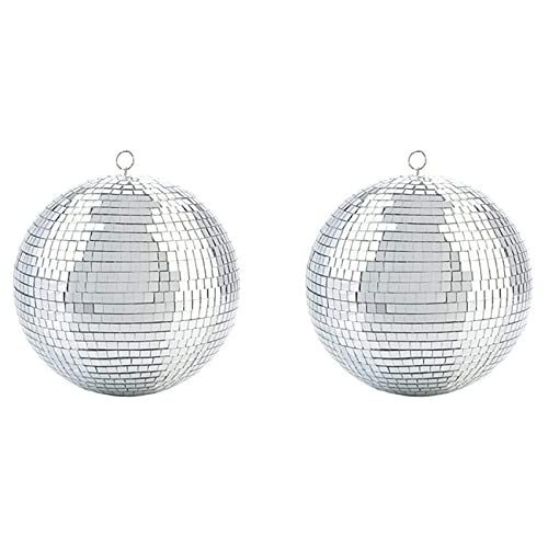 Qomcsrl 2X Efecto de Iluminación de Escenario Colorido 8 Pulgadas 20 cm Bola de Brillo de Espejo de Discoteca Decoración de Fiesta de Navidad de Plata Ligera