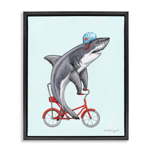 Great White Shark Bicycle Helmet, 17 x 21 Inch Canvas in Floater Frame