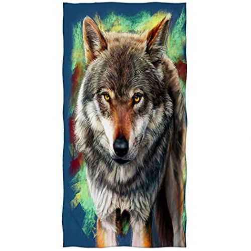 Violetpos Serviette de bain solitaire motif loup bleu 70 cm x 140 cm Cover