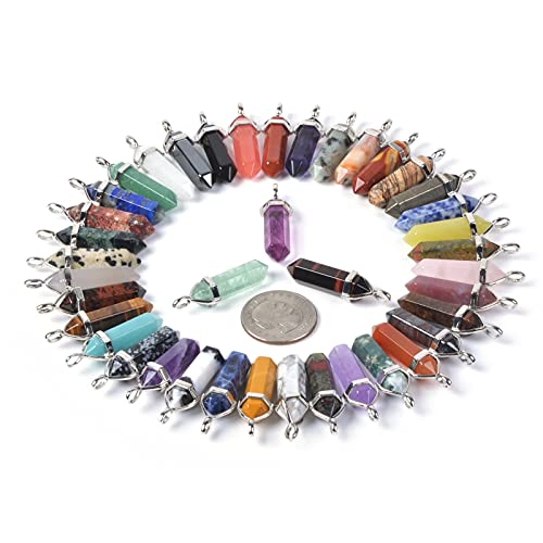 Justinstones 12pcs All Natural Semi-precious Gemstone Crystal Healing Hexagonal Point Chakra Pendant Bead - Thumbnail 2