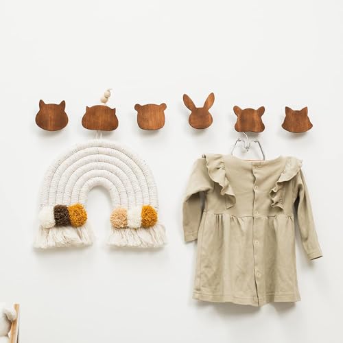 Dinosaur Wall Hooks Nursery Decor Wooden Hangers for Boys Room Cute Hooks Kids Bedroom Birthday Child Gift for Baby (Dinosaurs, Dark Walnut)