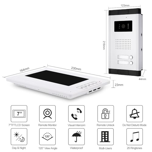 Interphone vidéo de maison avec grand écran 7 pouces et communication bidirectionnelle - 2