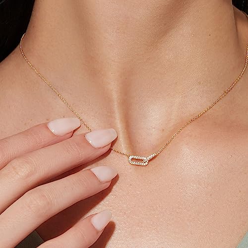 Freekiss Gold Pendant Necklace for Women, Dainty Diamond Necklaces for Women Simple 14K Gold Plated Paperclip Choker Necklaces Cute Minimalist Open Oval Necklaces Gold Jewelry for Women Gifts 6