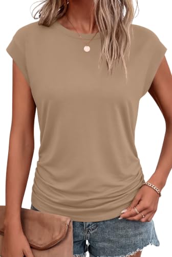 Image of Bliwov Womens Summer Tops Cap Sleeve Crew Neck Casual T Shirts