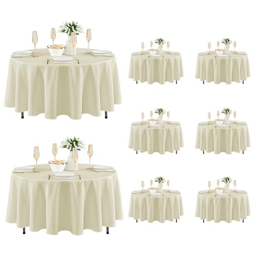 Fitable 8 Pack Round Tablecloths: Stain Resistant Wrinkle Free Circle