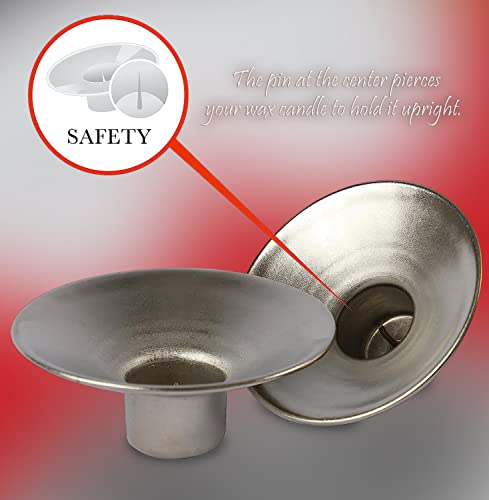 Reusable Metal Candlestick Liners And Drip Guards - Safety Pin Holds Candles In Place - Nickel Plated Protector Bobeches - Silver - 2 Pack #TOP1