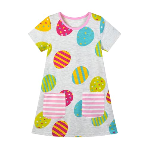 Image of HILEELANG Little Girl Short Sleeve Dress Easter Cotton Casual Applique Tunic Shirt Dresses