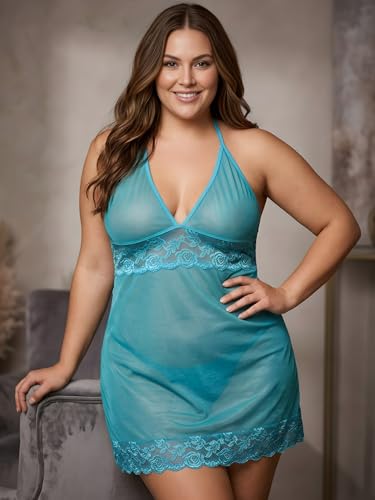 Image of Xs and Os Women's Sexy Halter Babydoll Lingerie with G-String Panty