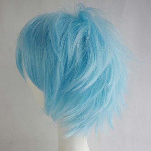 Image of LABEAUTE Mens Light Blue Wig for Rei Cosplay Male Short Unisex Fluffy Heat Resistant Wig Hair with Bangs for Party and Halloween + Free Cap