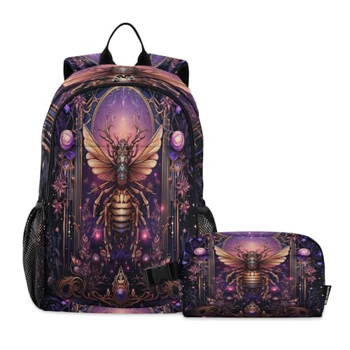 Sac d'école léger durable avec sac à déjeuner ensemble sac à dos étudiants marron