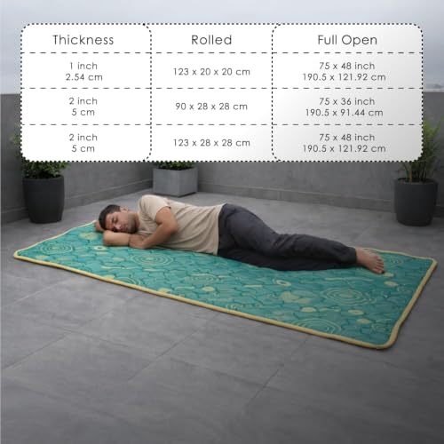 Image of Premium PU Memory Foam Rolling Foldable Mattress for Floor | Folding /Travel /Yoga /Outdoor /Camping /Portable Mat, Single Size Soft Slim Gadda Roll-Up Guest Bed | 1 Inch, Green 72x30 inches