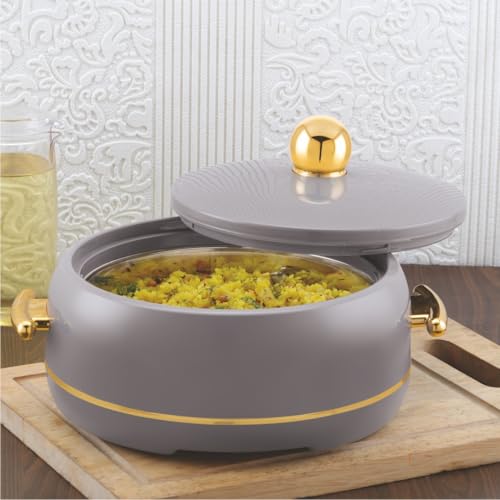 Image of Modware Atlantis Casserole 1500ml Elegant Design Premium Hot Pot, Retains Temperature for Hours, Insulated Inner Steel Casserole for Roti, Hot Box for Home, Chapati Box, Serving Bowl with Lid (Grey)
