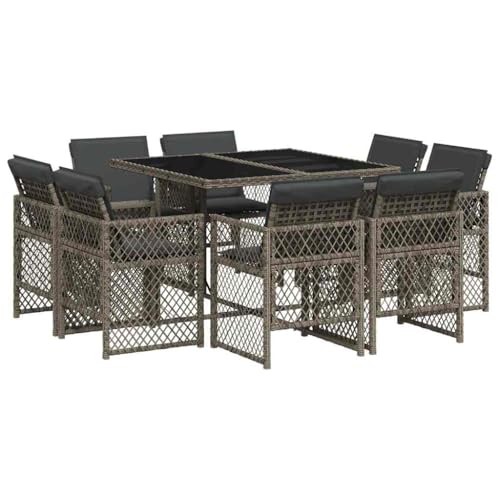 HETFTJN Salon de Jardin Encastrable 8 Places Ensemble Table et Chaises de Jardin en Résine Tressée Grise avec Plateau en Verre Trempé et 8 Fauteuils pour Extérieur