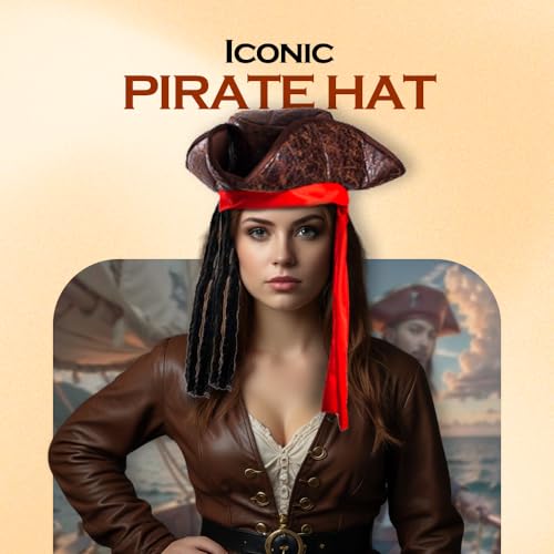 Tigerdoe Pirate Hat with Dreadlocks - Tricorn Hat - Caribbean Pirate Costume Accessories (3 Pc Set), Brown