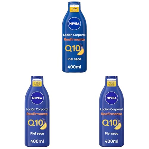 NIVEA Q10 Body Milk Reafirmante (1 x 400 ml), crema hidratante corporal 72h para piel seca, crema reafirmante corporal con Collagen Boost Complex, Vitamina C y Q10 puro (Paquete de 3)