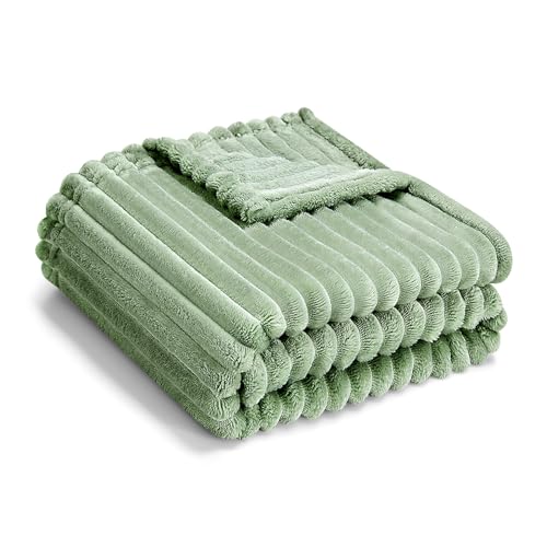 Image of Eonkasp Soft Fleece Baby Blanket Ultra Cozy Green Baby Blankets for Boys Warm and Lightweight Infant Toddler Newborn Receiving Gift with Reversible Stripes for Crib Stroller, 30x40 Inch, Sage Green