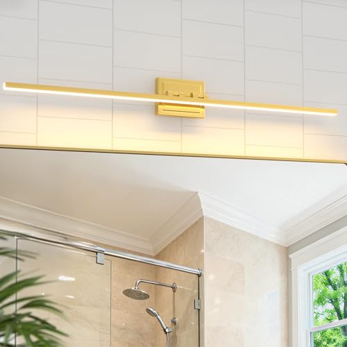 Image of VOLISUN Bathroom Vanity Light 48 inch, 30W Dimmable 5CCT Led Bathroom Light Fixture Over Mirror, Gold Bar Vanity Light for Bathrooms-ETL Certificated