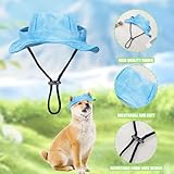 Sonnenhut für Hunde, verstellbar, Prinzessinnenhut mit Ohrlöchern, runde Krempe, Fischerhut für Welpen, kleine Hunde, Katzen, Outdoor-Sport, Blau, Größe L