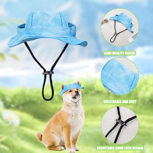 Sonnenhut für Hunde, verstellbar, Prinzessinnenhut mit Ohrlöchern, runde Krempe, Fischerhut für Welpen, kleine Hunde, Katzen, Outdoor-Sport, Blau, Größe L