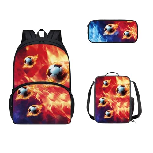 Zaino scolastico da con portapranzo e custodia per matite set per bambini e scuole medie molte tasche Calcio 17 pollici