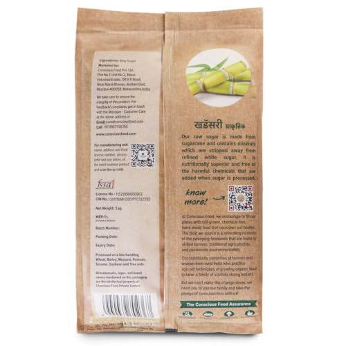 Image of Conscious Food Natural Raw Sugar, 1 kg | Unrefined & Unprocessed Sugar | Khandsari, Desi Khand | Natural Sugar