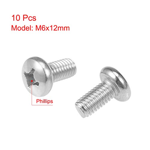 Uxcell A18113000UX0593 M6X12Mm Machine Screws Phillips Cross Pan Head Screw 304 Stainless Steel Fasteners Bolts 10Pcs thumb #1