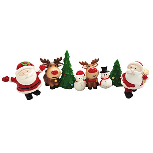 Happyyami 8Pcs Mini Christmas Ornaments Santa Snowman Reindeer Xmas Tree Miniatures Resin Christmas Cake Figurines Christmas Dollhouse Fairy Garden Decorations (Random Style) #TOP11