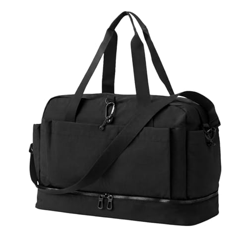Image of Minifactory 45–55L Large Canvas Travel Duffel Bag for Men, Expandable Travel Holdall Luggage Bag, Weekend Bag for Travel, Gym & Holiday, Multi-Pocket Heavy Duty Travel Duffles for Short Trips (Black)