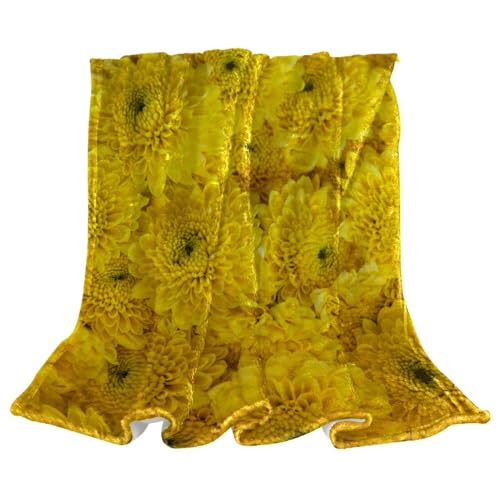 Couverture Polaire Fleur Jaune Plaid Chaud Doux Grand Format pour Divan Lit