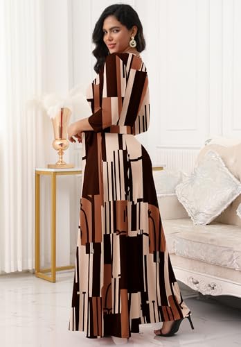 Image of FANDEE Plus Size Maxi Dress for Women Casual Summer Sundress V-Neck 3 /4 Sleeve