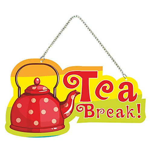 Image of Artvibes Tea Break Wooden Wall Hanging for Livng Room | Quotes Decor Item | Printed Wall Decoration for Dining Room | Wall Illustrations | Graphic Print Artwork | Unique Gift | Cafe Decor (WH 5511N)