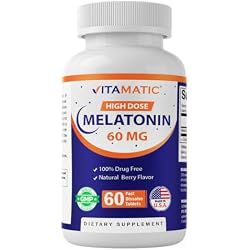 Vitamatic Melatonin 60 mg Tablets, Fast Dissolve, 60 Count | Natural Berry Flavor, Supports Sleep and Relaxation*, Non-GMO, Gluten Free, Made in USA